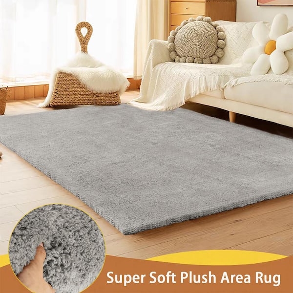 GHDG Solid Shag Grey 4 ft. x 6 ft. Cozy Plush Area Rug