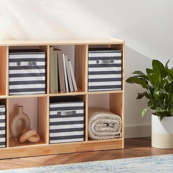 13 in. H x 13 in. W x 13 in. D White/ Light Grey Stripe Cube