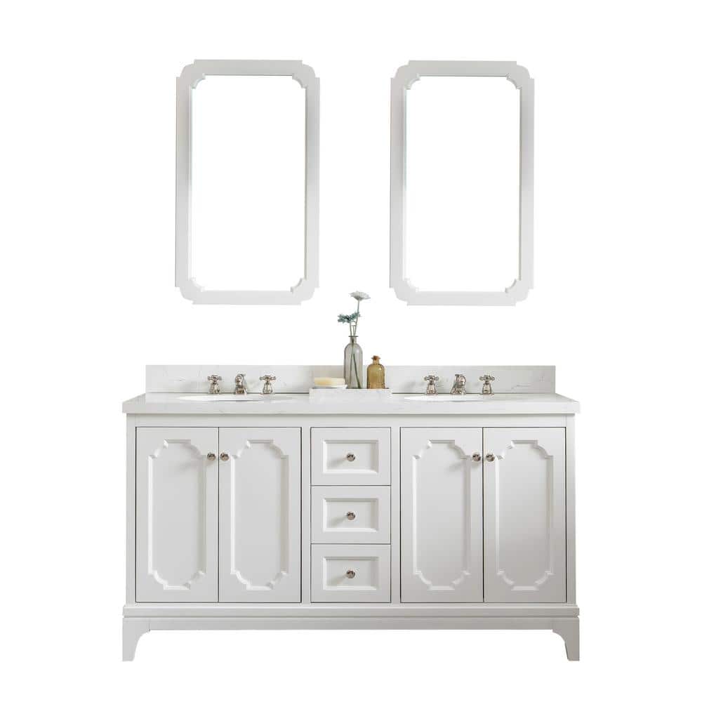 Queen 60" Pure White Double Bathroom Vanity Set with Mirror