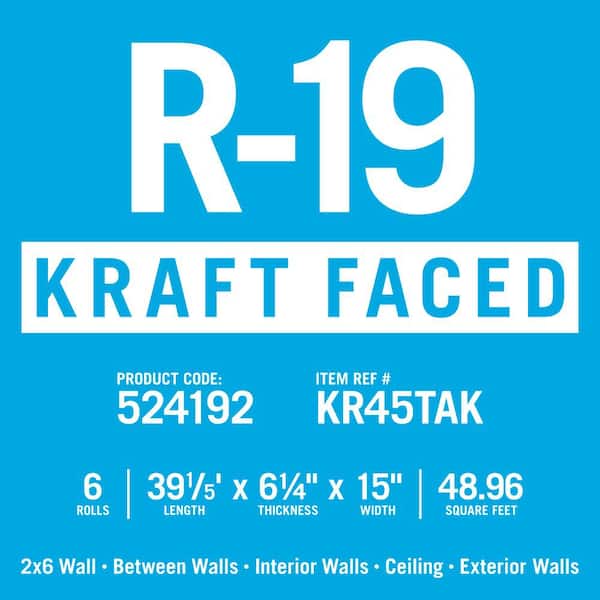 Knauf Insulation R-19 EcoRoll Kraft Faced Fiberglass Insulation Roll 6-1/4  in. x 15 in. x 39.16 ft. (18-Rolls) 690977 - The Home Depot