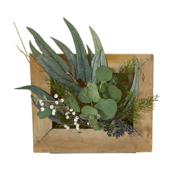 Nearly Natural Indoor Eucalyptus Artificial Plant In Hanging Frame 8404 The Home Depot