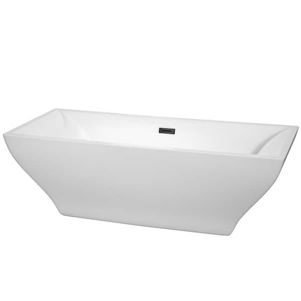 Wyndham Collection Maryam 71.5 in. Acrylic Flatbottom Bathtub in White with Matte Black Trim