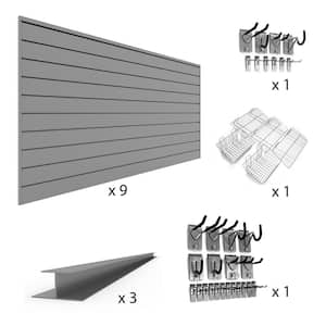 96 in. x 48 in. (288 sq. ft) PVC Slat Wall Panel Set Light Gray U-Turn Bundle (9-Panel Pack)