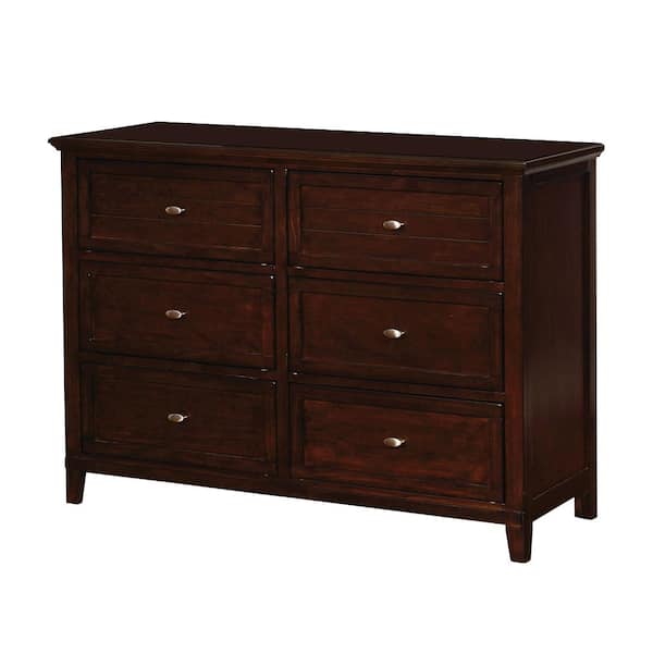 Brogan 6-Drawers Brown Cherry Dresser 34 in. H x 17 in. W x 47.63 in. D