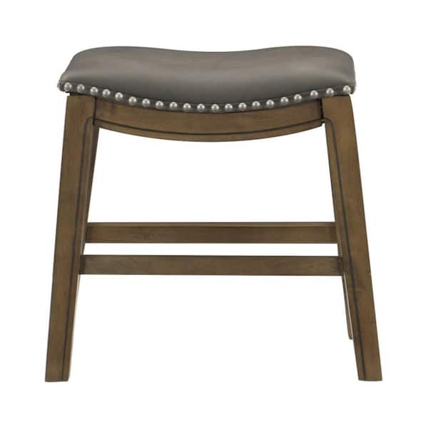 Homelegance 18 in. Dining Height Gray Brown Wooden Bar Stool Saddle Seat Barstool