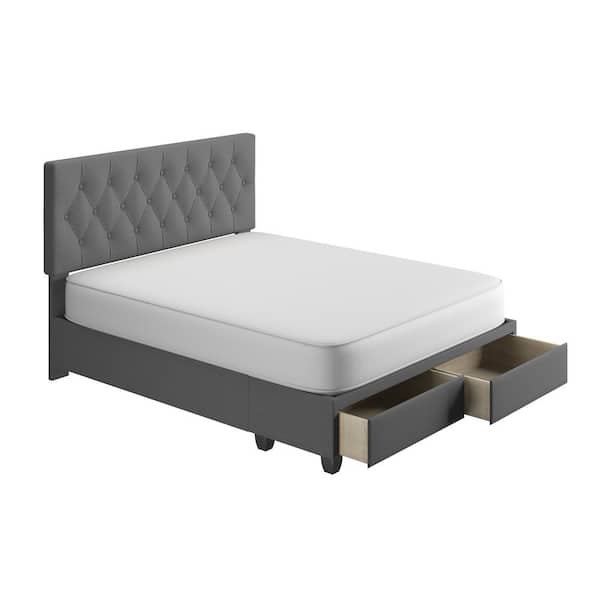 Rest Rite Everleigh Dark Grey With, Queen Platform Bed With Storage And Upholstered Headboard