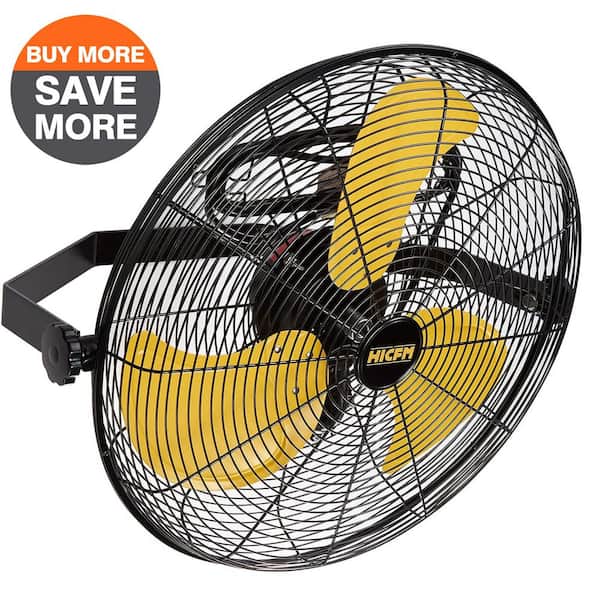 18 in. 3-Speeds High Velocity 4600 CFM Wall Mount Fan in Yellow with IP44 Enclosure Motor, 180 Tilting Oscillating