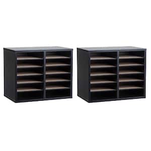 12 Compartment Wood Adjustable Literature Organizer, Black (2-Pack)