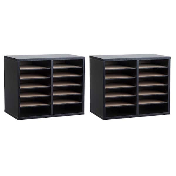 AdirOffice 12 Compartment Wood Adjustable Literature Organizer, Black  (2-Pack) 500-12-BLK-2PK - The Home Depot