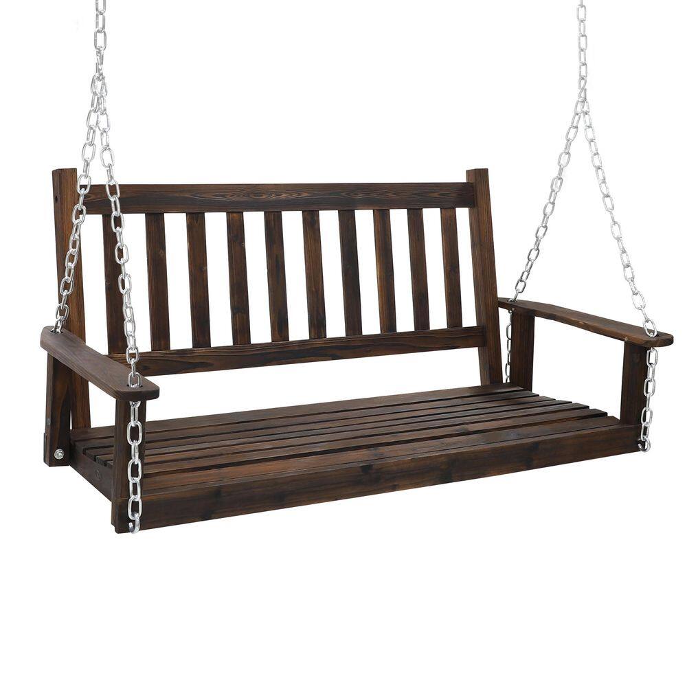VEIKOUS 4 ft. Carbonized Outdoor Wooden Patio Porch Swing with Chains