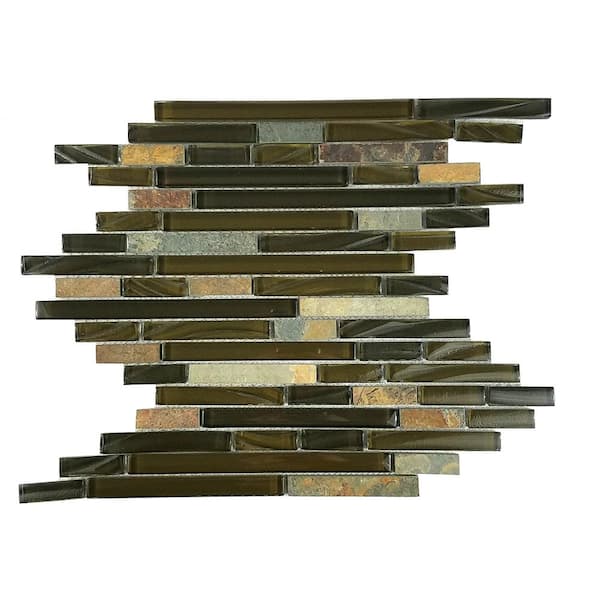 ABOLOS New Era Brown Linear Mosaic 12 in. x 12 in. in. Glass and Stone Wall Pool Backsplash Tile (11.22 sq. ft./Case)