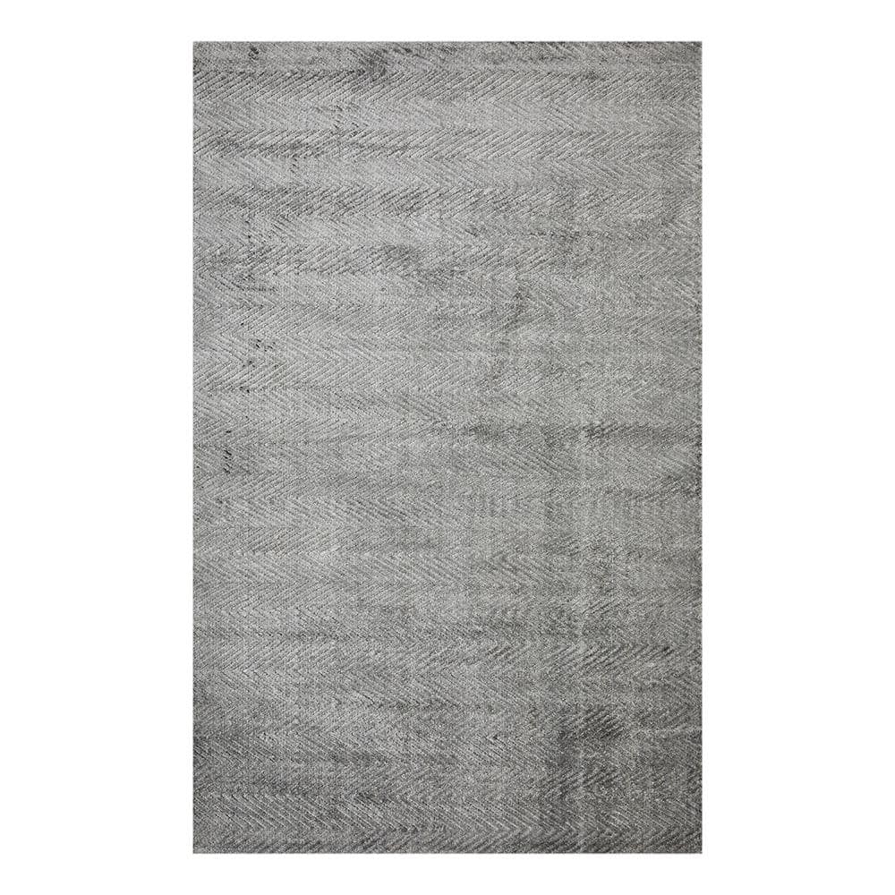 Charcoal Herringbone Hand-Knotted Viscose 8' x 10' Area Rug