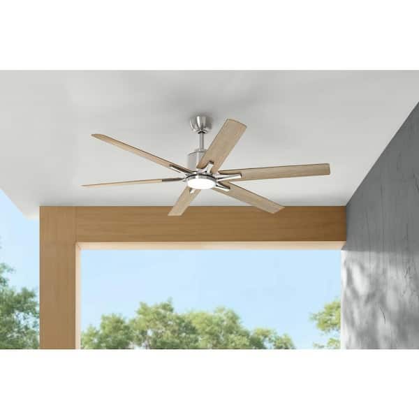 Kensgrove II 60 in. Smart Indoor/Outdoor Brushed Nickel Ceiling Fan with Remote Included Powered by Hubspace