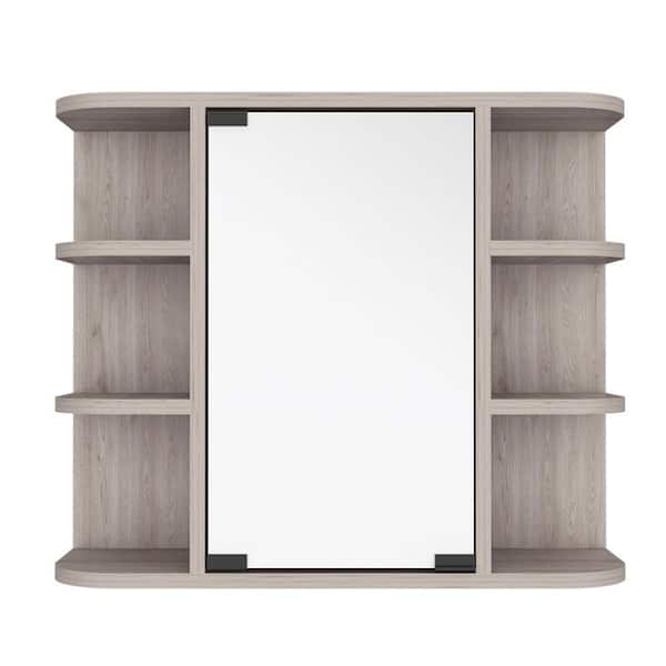 Aoibox 24 in. W x 20 in. H Rectangular Wood Medicine Cabinet with Mirror, 6 External Shelves,3 Internal Shelves in Black Wengue