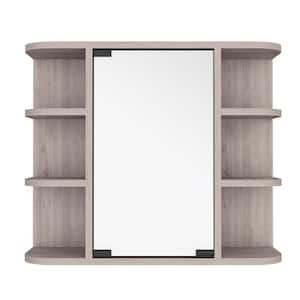 24 in. W x 20 in. H Rectangular Wood Medicine Cabinet with Mirror, 6 External Shelves, 3 Internal Shelves in Light Gray