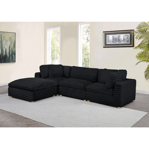 Adri 40 in W. Armless 1-Piece Corduroy Fabric Modular Sectional Sofa Armless Chair in. Black Color