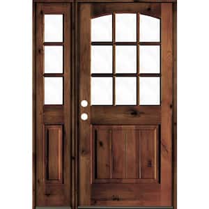46 in. x 80 in. Alder Right-Hand/Inswing 9-Lite Clear Glass Red Mahogany Stain Wood Prehung Front Door/Left Sidelite