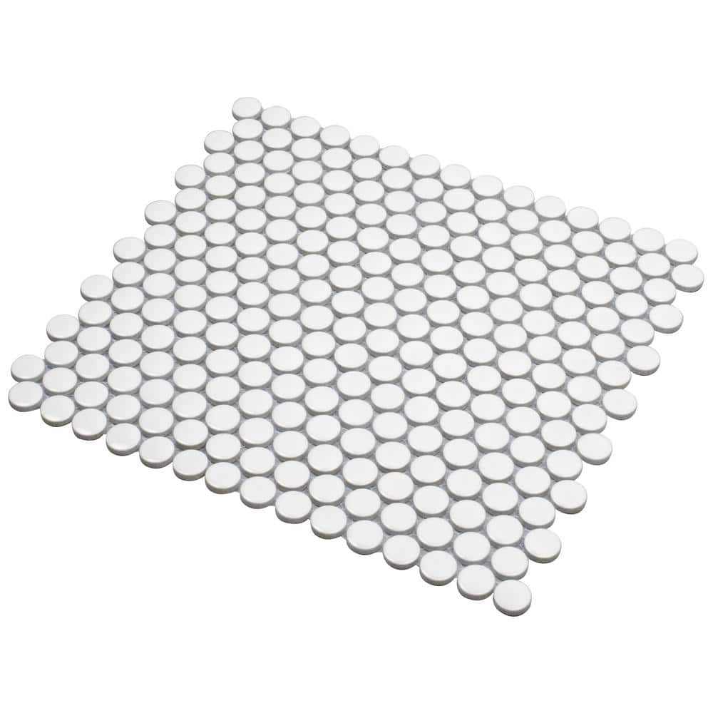 Cotton White Glossy Penny Round Porcelain Mosaic Tile