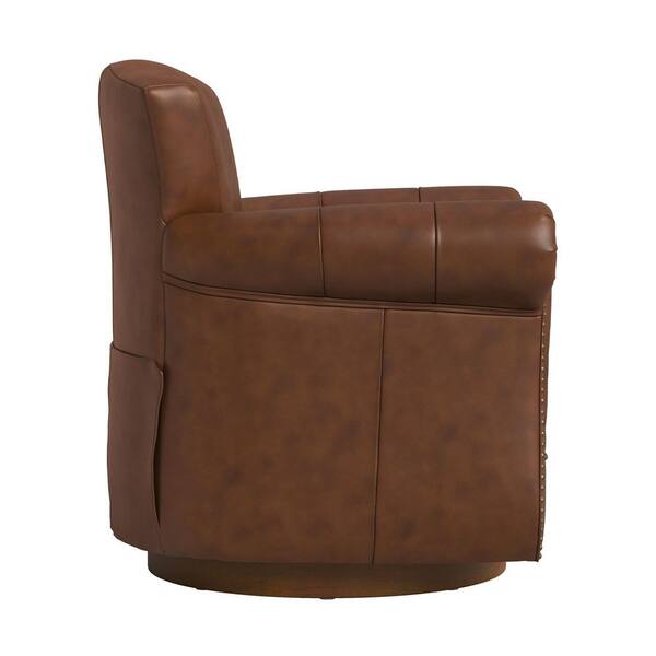 OrangeOne Oubo Brown Mid-Century Genuine Leather Curved Back