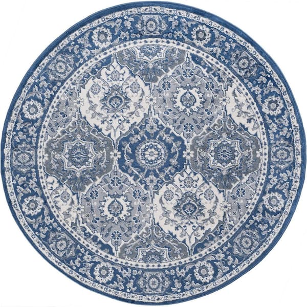 Madison Oriental Navy 6 ft. Round Indoor Area Rug