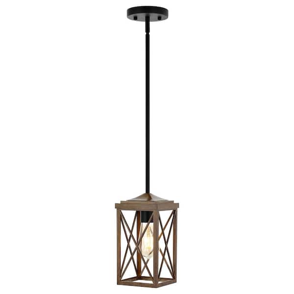 WINGBO 1-Light Farmhouse Pendant Light Fixture, Brown, Lantern Cage Hanging Light (1-Pack)