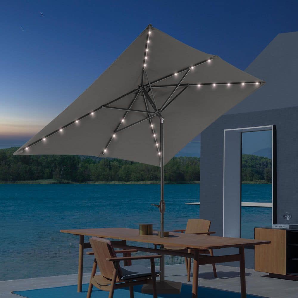 6 ft. x 9 ft. Aluminum Pole Outdoor Market Umbrella Solar LED Lighted Rectangular Patio Umbrella, Gray price history on PriceWatchPro