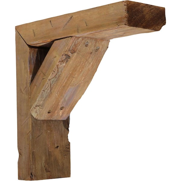 Ekena Millwork Barnwood Solid Wood Decor 3-1/2 in. W x 12 in. H x 8 in. D Weathered Brown Farmhouse Bracket (Case of 6)