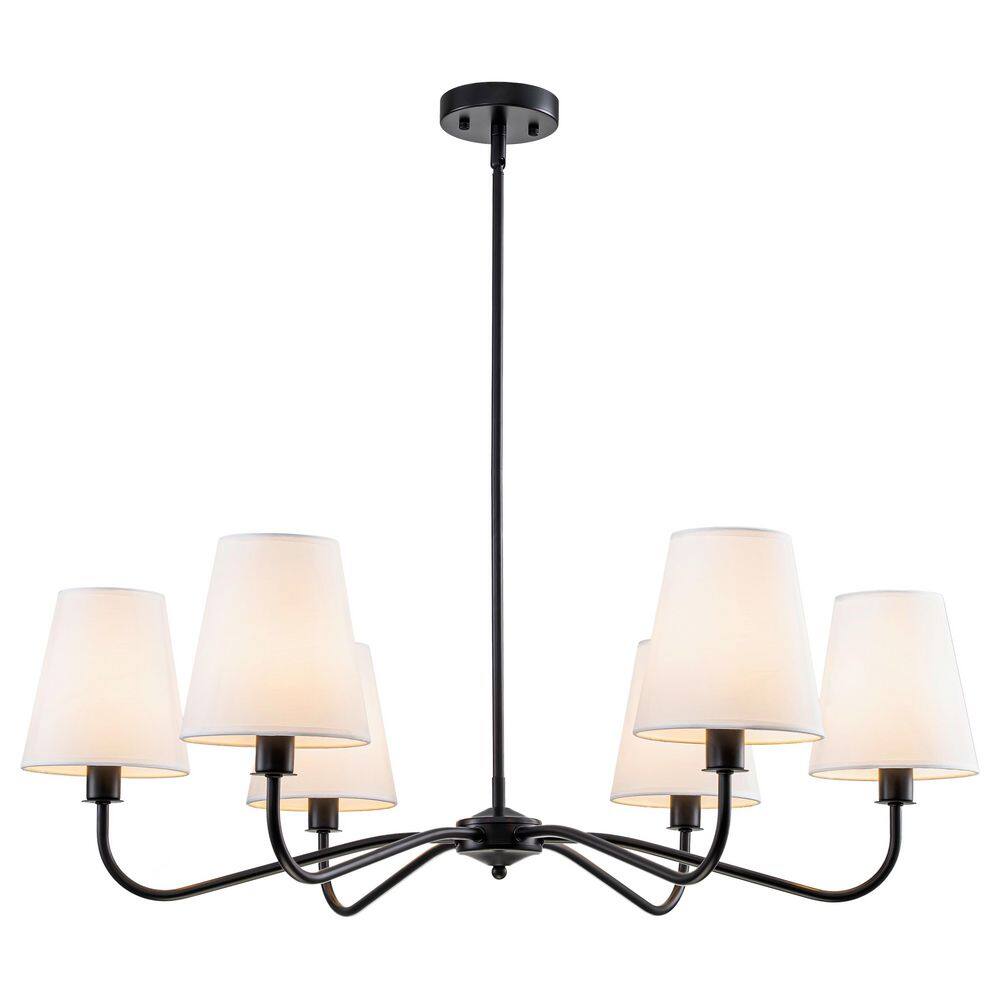 6-Light Modern Black Chandelier with White Fabric Shades, E12 Base, Adjustable Rods for Dining Room and Living Room price history on PriceWatchPro