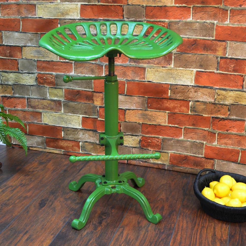 Vintage Industrial Green Metal Adjustable Tractor Seat Stool