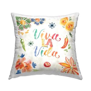 Liva the Life Phrase Multi-Color Geometric Polyester 18 in. x 18 in. Indoor Throw Pillow