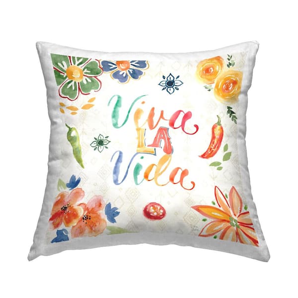 Stupell Industries Liva the Life Phrase Multi-Color Geometric Polyester 18 in. x 18 in. Indoor Throw Pillow