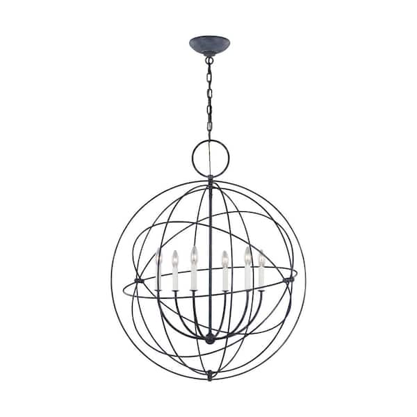 Generation Lighting Bayberry 31.875 in. W x 38.75 in. H 6-Light Weathered Galvanized Large Sphere Pendant Light, No Bulbs Included