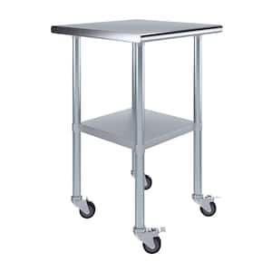 24 in. x 24 in. Stainless Steel Work Table with Casters : Mobile Metal Kitchen Utility Table with Bottom Shelf