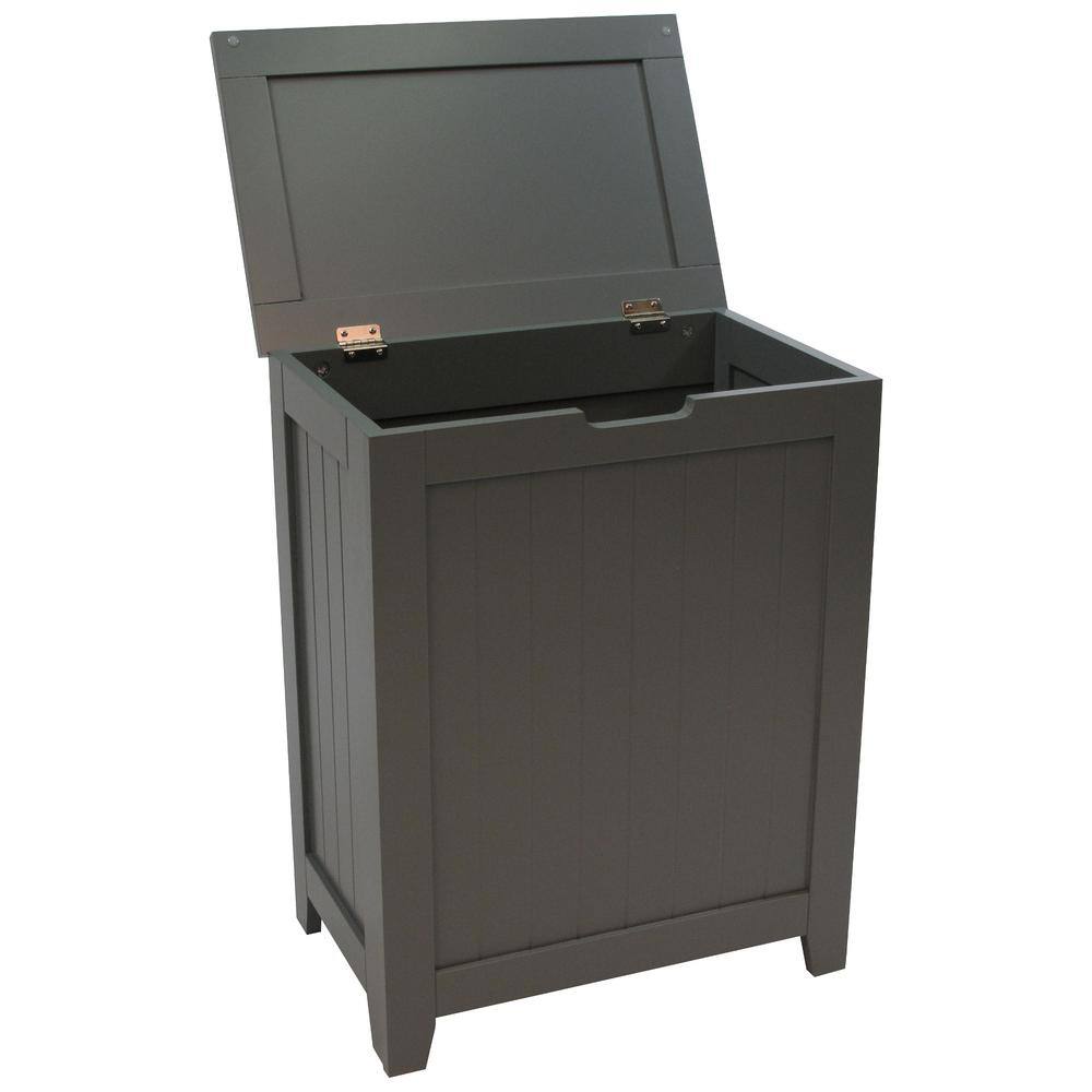 Gray Wooden Rectangular Upright Hamper with Lid