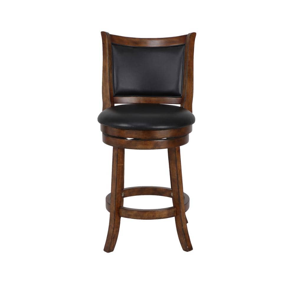 Bristol 24" Brown Wood and Leather Swivel Counter Stool