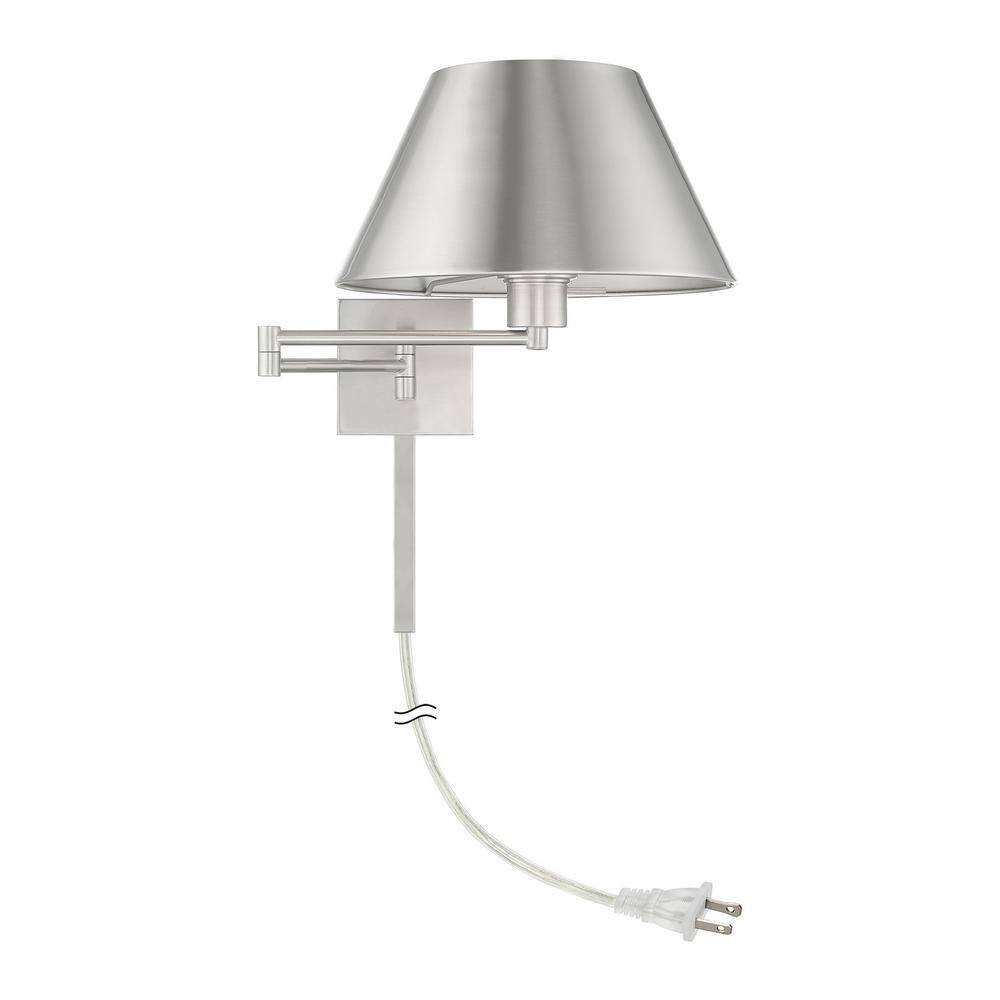 Elegant Brushed Nickel Swing Arm Wall Lamp with Hand-Crafted Shade