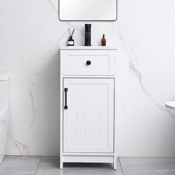 16 in. W Single Integral Sink Freestanding Bath Vanity in White with White Ceramic Top