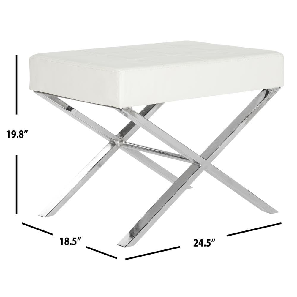 Sienna White Faux Leather Ottoman with Chrome X-Legs