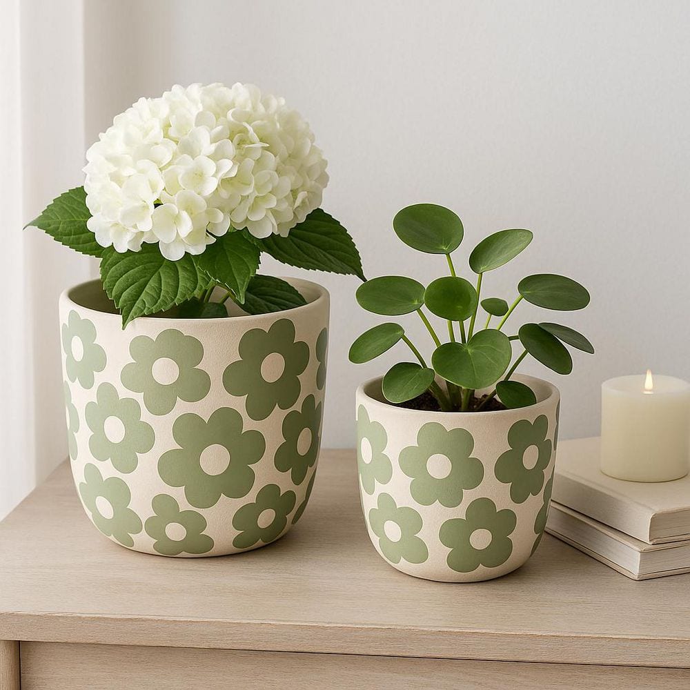 pots商品 Liv & Skye 7 in. and 9 in. Light Green Ceramic Flower Power