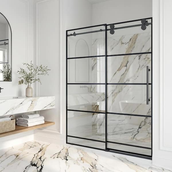 VIGO Elan 56 to 60 in. W x 74 in. H Frameless Grid Sliding Shower