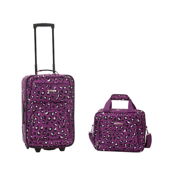 Rockland Fashion Expandable 2-Piece Carry On Softside Luggage Set, Purple Leopard