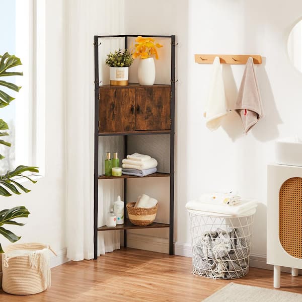 VECELO 5-Tier Brown Corner Cabinet with Doors, 59 in. Accent Cabinet, Office Storage Cabinet with 3-Shelves and Doors