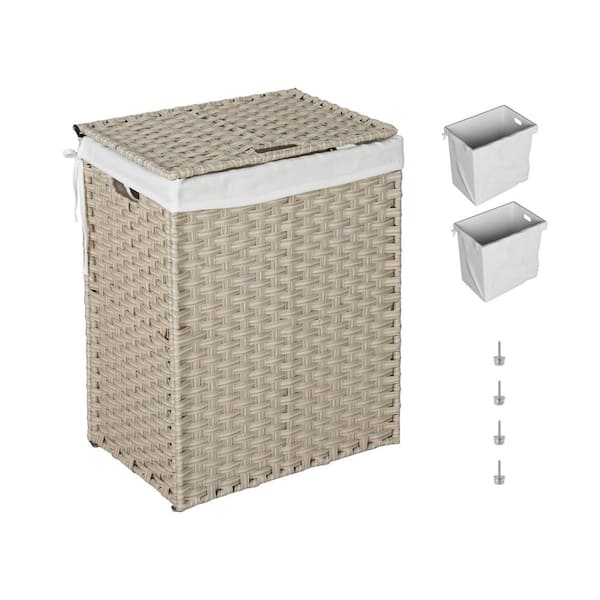 18 in. W x 13.5 in. D x 24 in. H Gray Wicker 26.4 Gal. Foldable Outdoor Storage Cabinet with Lid and 2 Removable Bags