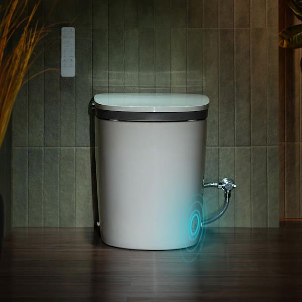 Elongated ADA Smart Bidet Toilet 1.1/1.6 GPF in White with Auto Open/Close, Foam Shield, Foot Sensor, Heated Seat