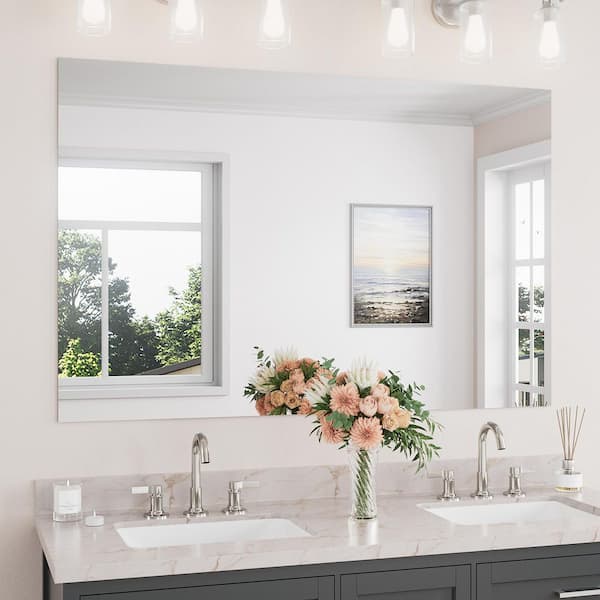 55 in. W x 36 in. H Rectangular Bathroom Mirrors Frameless Wall Mount Bathroom Vanity Mirror