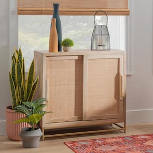 Casper Natural Rattan Cabinet Two Sliding Doors and Gold Legs