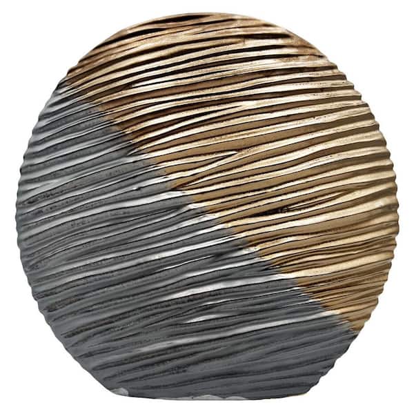 Gold and Gray 12 in. Tall Round Ceramic Vase