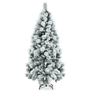 6ft White Unlit Snow Flocked Hinged Slim Artificial Christmas Tree w/Pine Needles