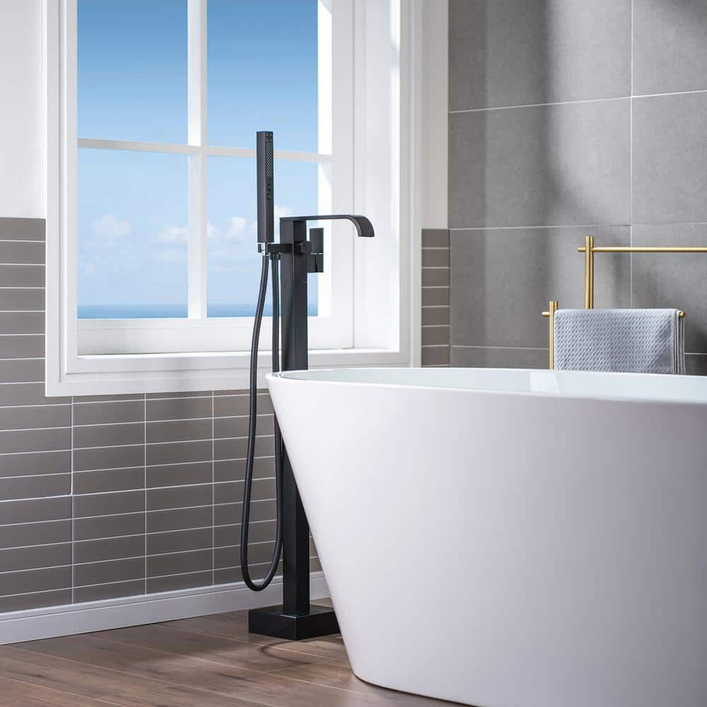 Matte Black Brass Freestanding Tub Faucet with Hand Shower