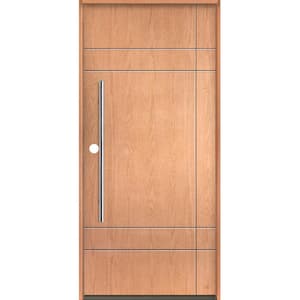 SUMMIT Modern Faux Pivot 36 in. x 80 in. Right-Hand/Inswing 10-Grid Solid Panel Teak Stain Fiberglass Prehung Front Door